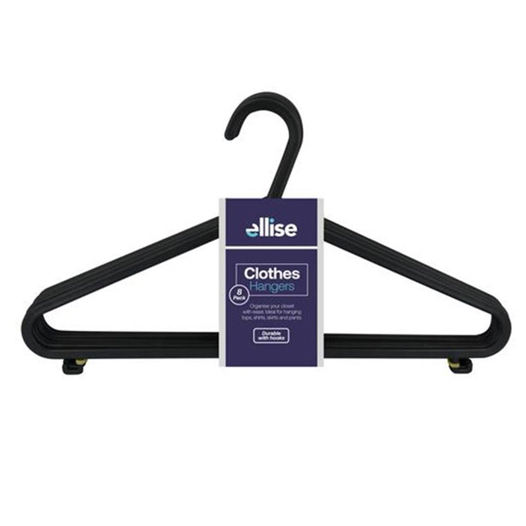 ellise Coat Hanger Plastic Black 37cm 8Pcs HOM - 597
