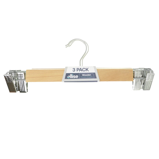 ellise Wooden Trouser Hangers With Clip 33cm 3Pcs HOM - 891