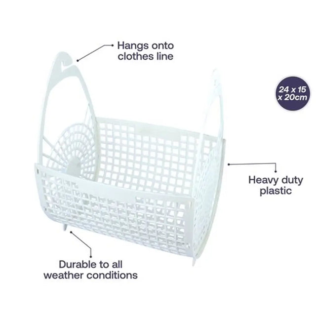 White hanging basket with features highlighted on a white background