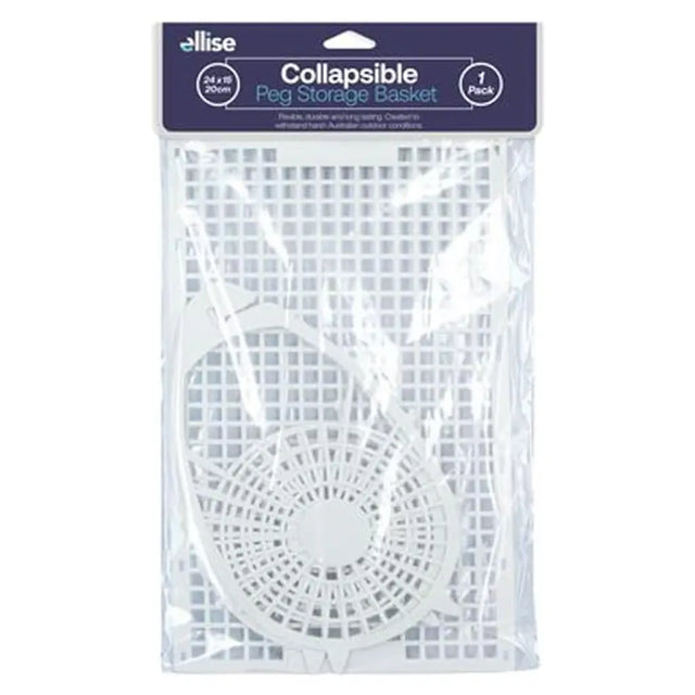 Collapsible peg storage basket in packaging with 'ellise' branding on a white background