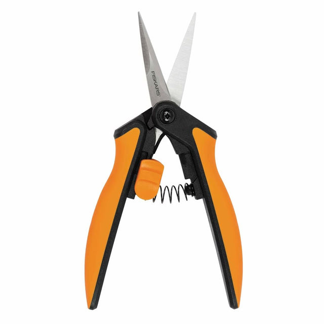 Gardening shears with orange handles on a white background