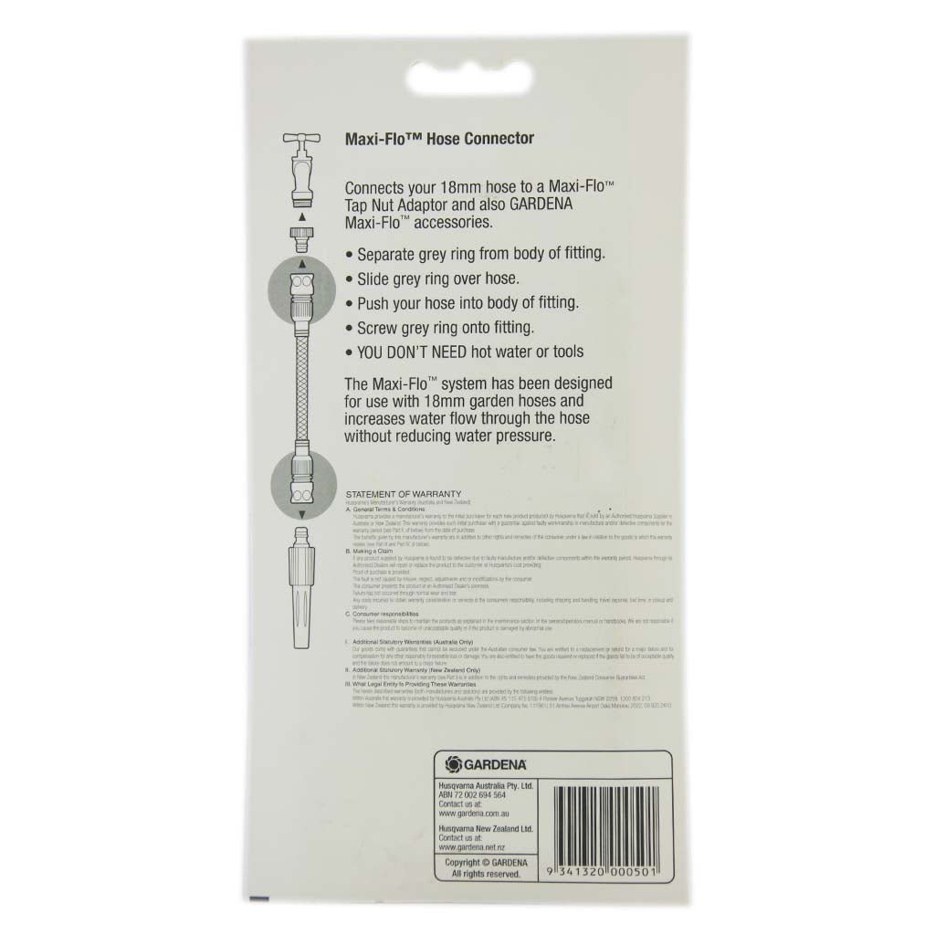 GARDENA Maxi - Flo Hose Connector For 18mm Hose G2816