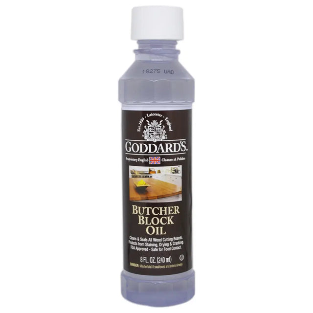 Bottle of Goddard's Butcher Block Oil on a white background