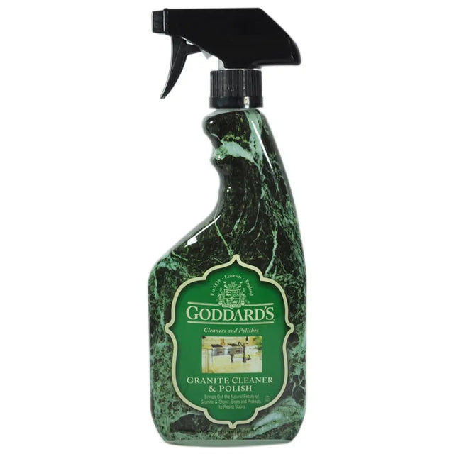 Marble-patterned spray bottle of Goddard's Granite Cleaner & Polish on a white background