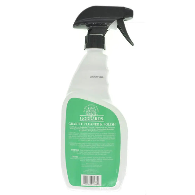 Spray bottle labeled 'Goldard's Granite Cleaner & Polish' on a white background