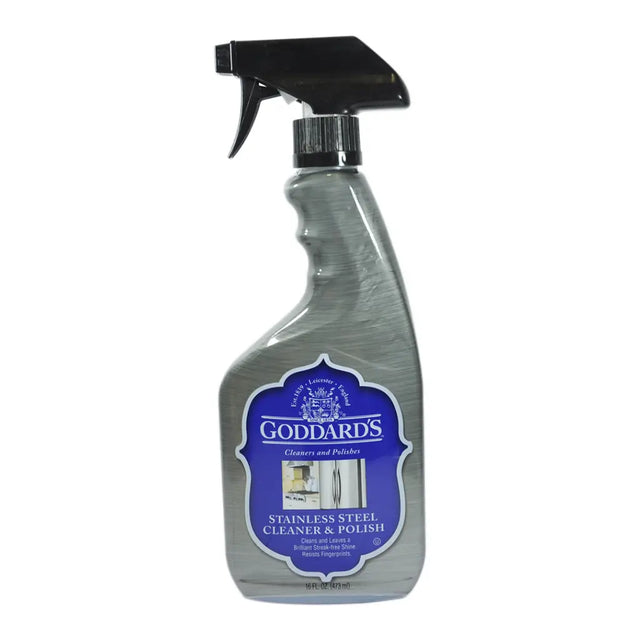 Goddard's stainless steel cleaner and polish spray bottle on a white background