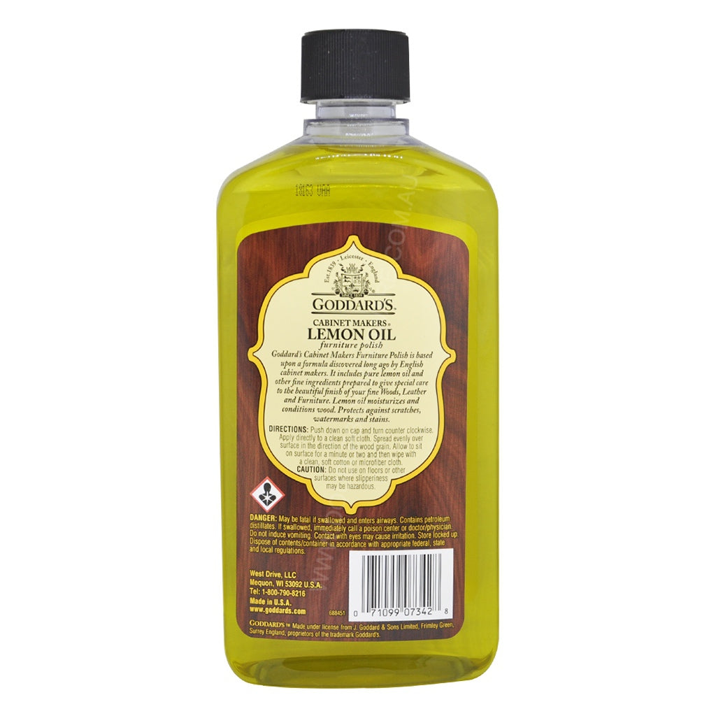 Moisturizes and Conditions with Lemon Oil. Protects Against Scratches, Watermarks and Stains. Cleans and Shines Wood to a Deep Luster.