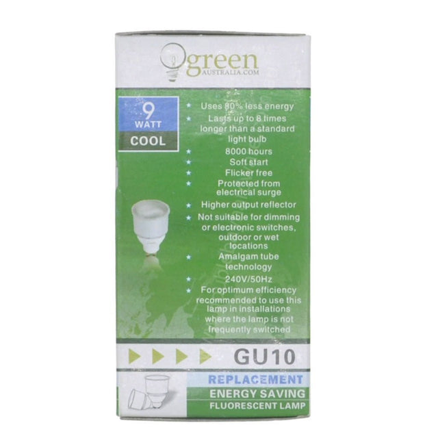 green Australia Energy Saving Light Bulb GU10 240V 9W C/W