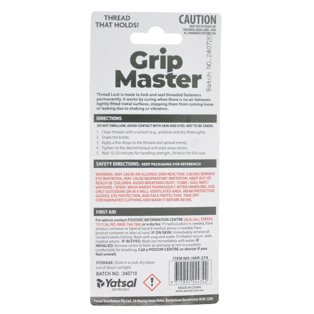 Grip Master Thread Lock 10ml HAR - 274