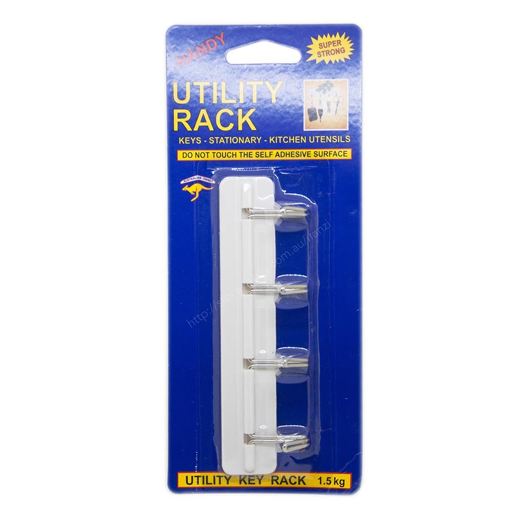 Handy Hardware Stick - On Utility Key Rack with 4 Hooks 1.5kg U2