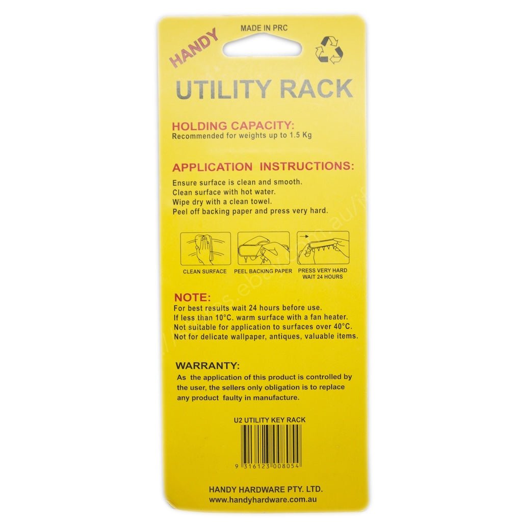 Handy Hardware Stick - On Utility Key Rack with 4 Hooks 1.5kg U2