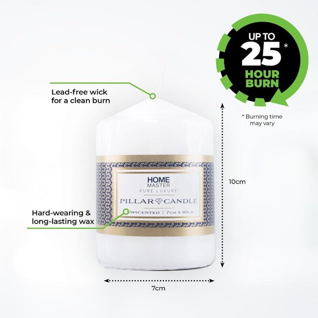 HOME MASTER Unscented Pillar Candles 25 Hours Burn Time 7x10cm 146970