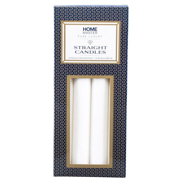 HOME MASTER White Unscented Straight Candles 8 Hours Burn 4Pcs 20x2.2cm 145171