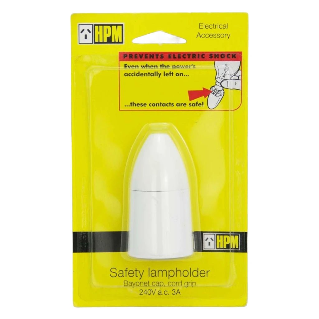 HPM Tapered Cap Safety Lamp Holder B22 White D332WE