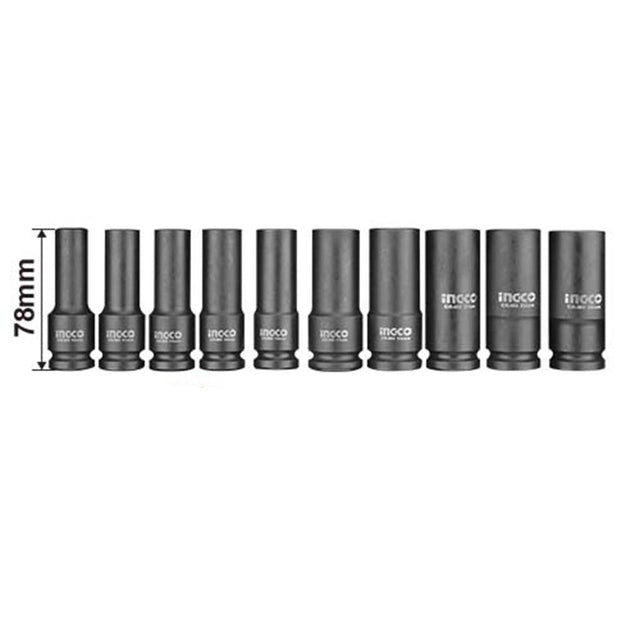 Ingco Deep Impact Socket Set 1/2 Inch 10Pcs HTM - HKISSD12102L