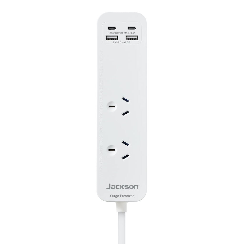 Jackson Powerboard 2 Sockets With 2 USB - A 2 USB - C Fast Charge 0.9m PT2USB3AC