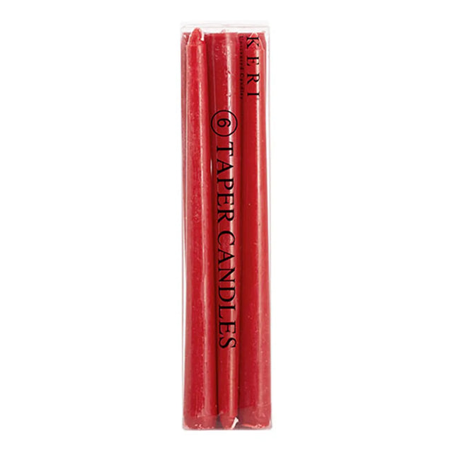 KERI Taper Dinner Candle 2x25cm Red Dripless 6Pcs