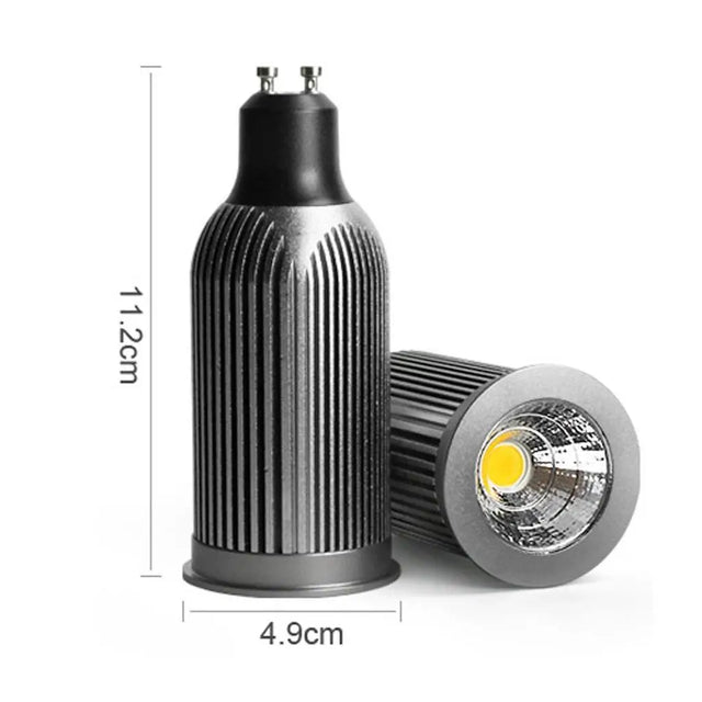 Two LED light bulbs with dimensions indicated on a white background