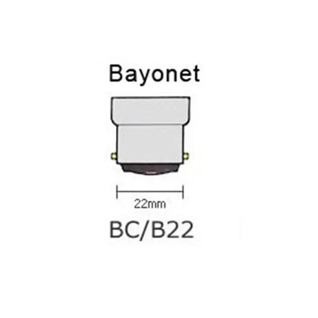 Bayonet light bulb socket with dimensions on a white background