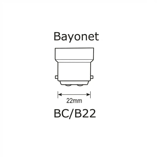 Bayonet light bulb socket with dimensions on a white background