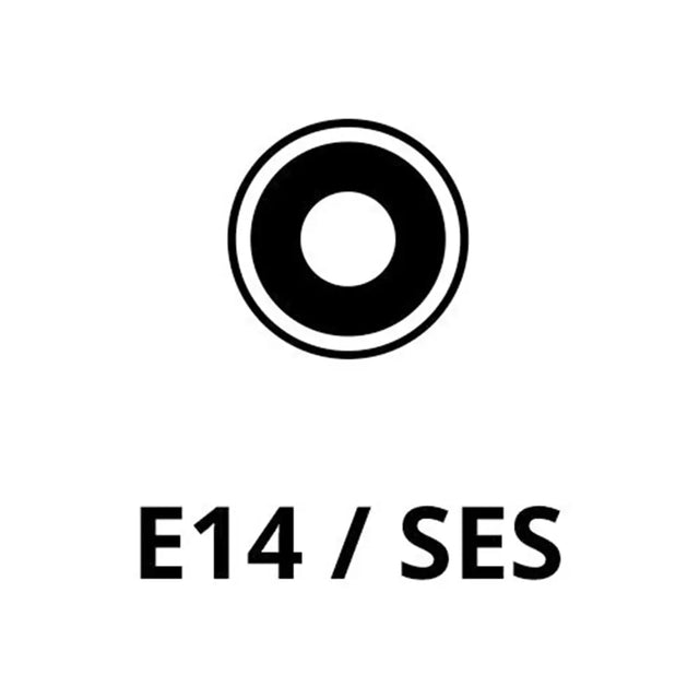 Black and white icon with 'E14 / SES' text on a white background