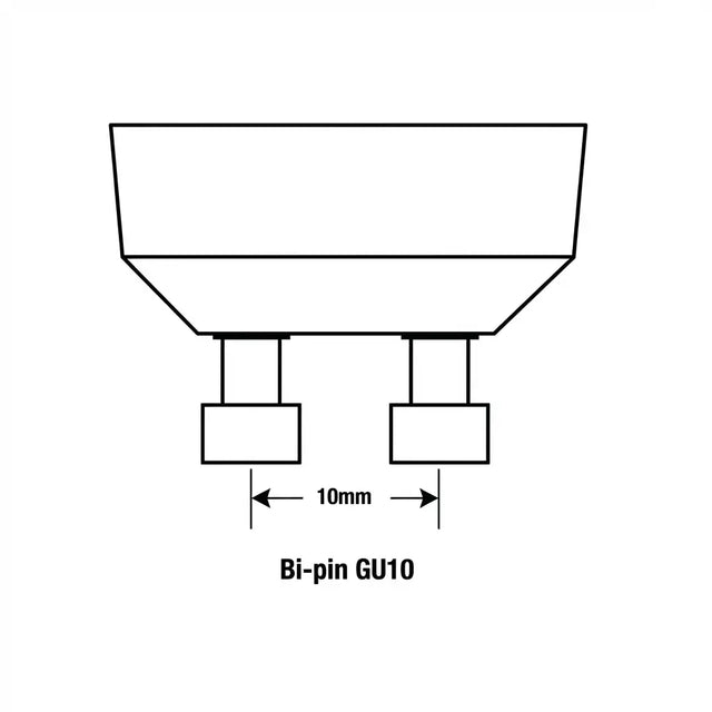 Technical drawing of a Bi-pin GU10 light bulb socket