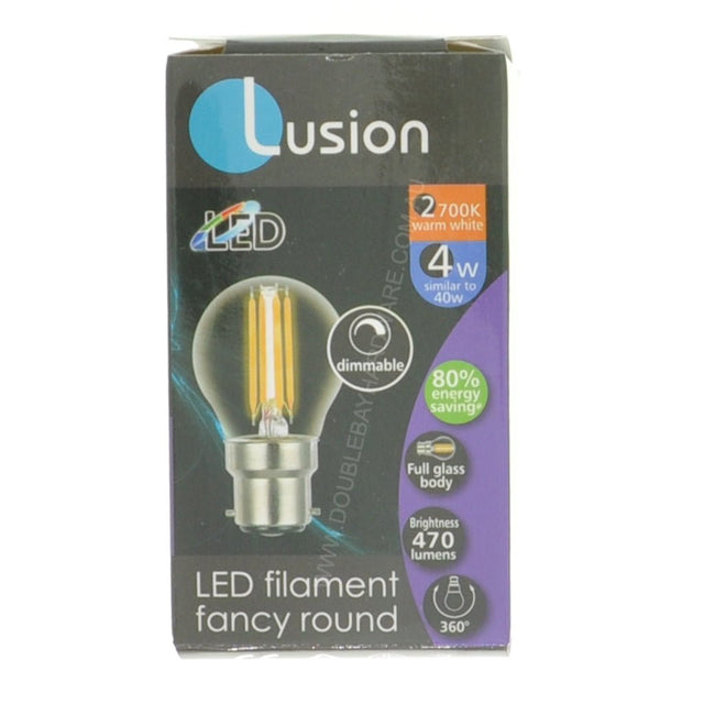 Lusion Fancy Round Filament LED Light Bulb B22 240V 4W W/W 20232