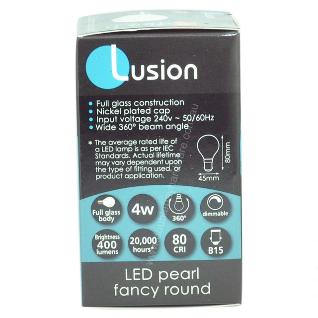 Lusion Fancy Round LED Light Bulb B15 240V 4W W/W Pearl 20263