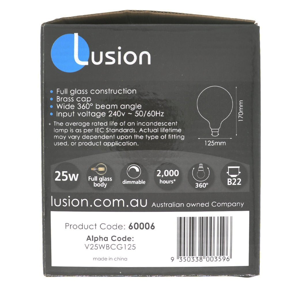 Lusion G125 Vintage Filament Spherical Light Bulb B22 240V 25W 60006