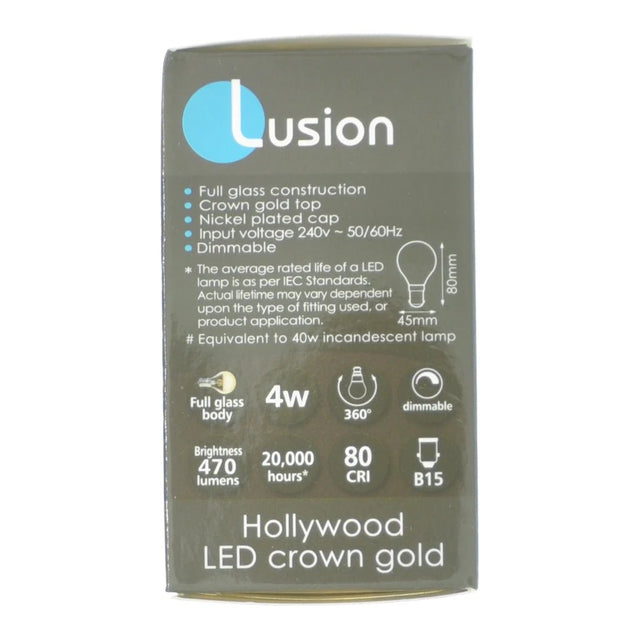 Lusion Hollywood Crown Gold Top Filament LED Light Bulb B15 240V 4W W/W 20222