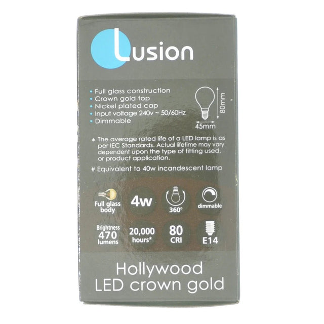 Lusion Hollywood Crown Gold Top Filament LED Light Bulb E14 240V 4W W/W 20225