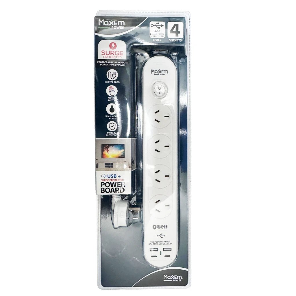 MaxEm 4 Sockets Powerboard With 2USB - A 2USB - C 1M ELS - 0644