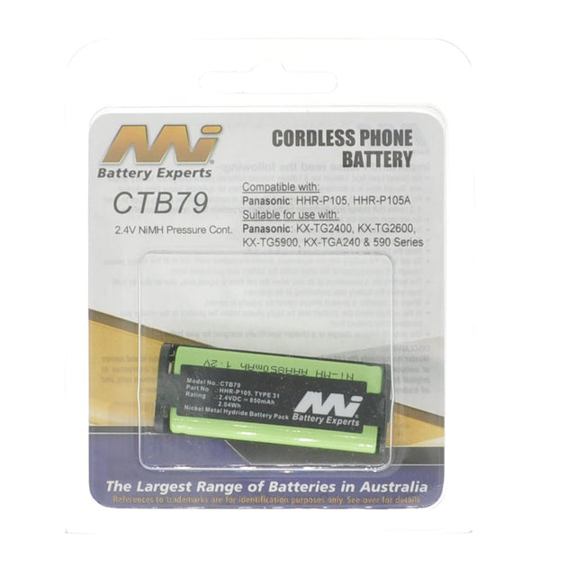 MI CTB79 2.4V NiMH Cordless Phone Battery For Panasonic HHR - P105, HHR - P105A