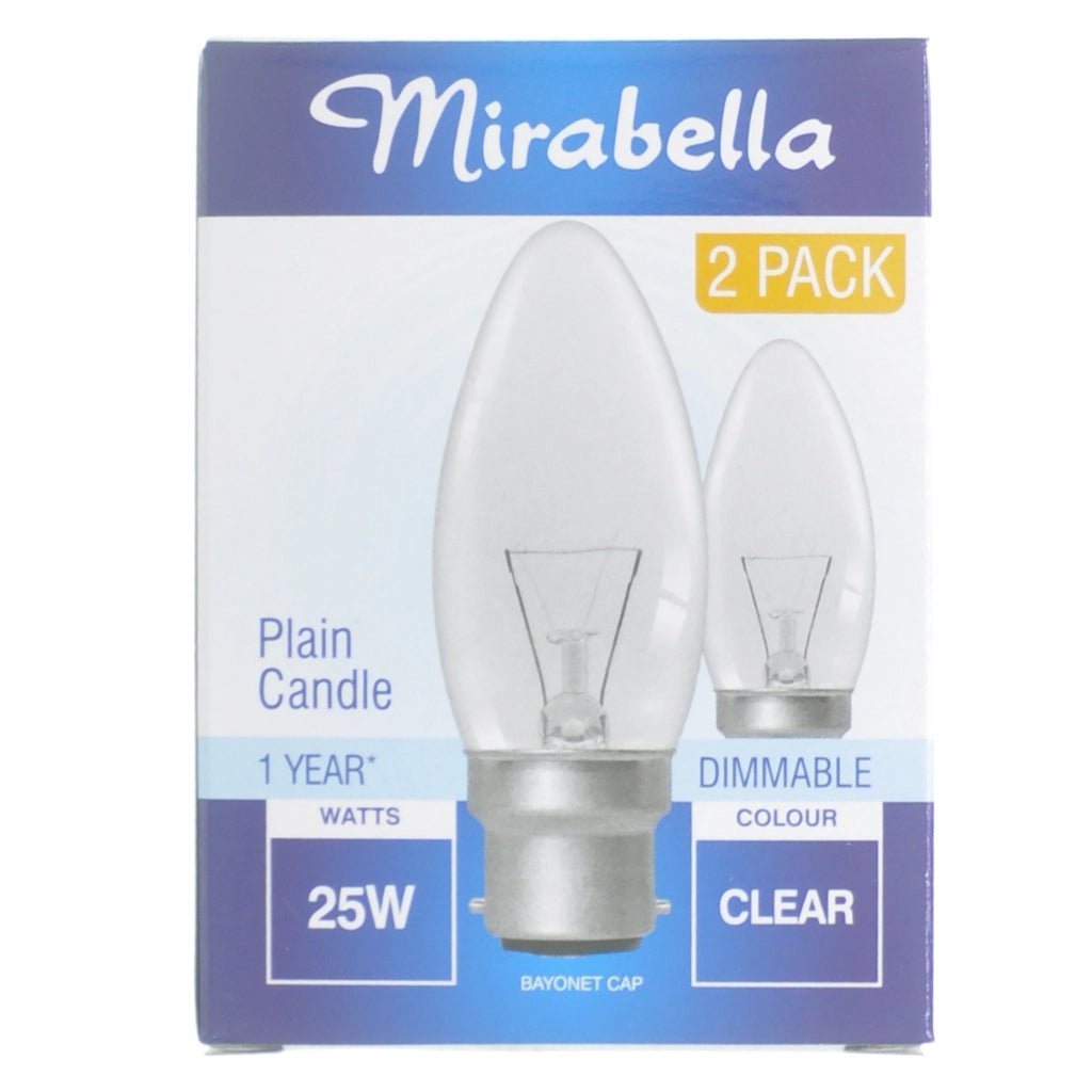 Mirabella Candle Incandescent Light Bulb B22 240V 25W Clear 2Pcs