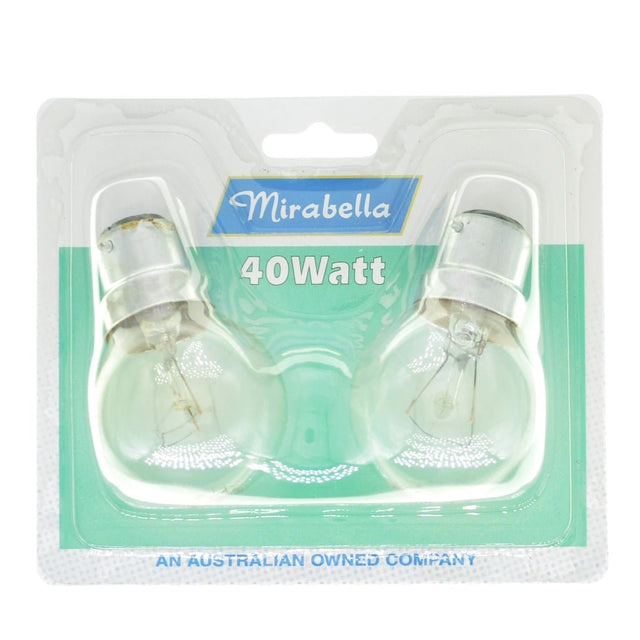 Mirabella Fancy Round Incandescent Light Bulb B22 240V 40W Clear 2Pcs