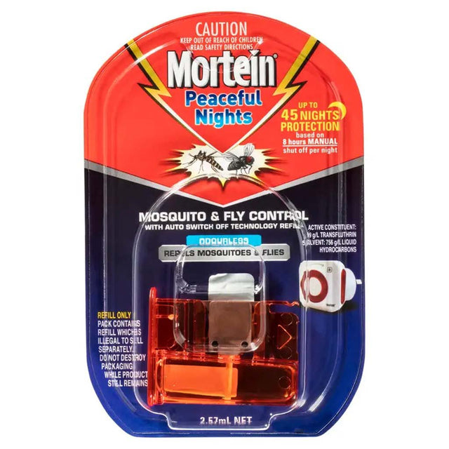 Mortein Peaceful Nights Automatic Plug In Fly & Mosquito Repeller Refill 2.57ml