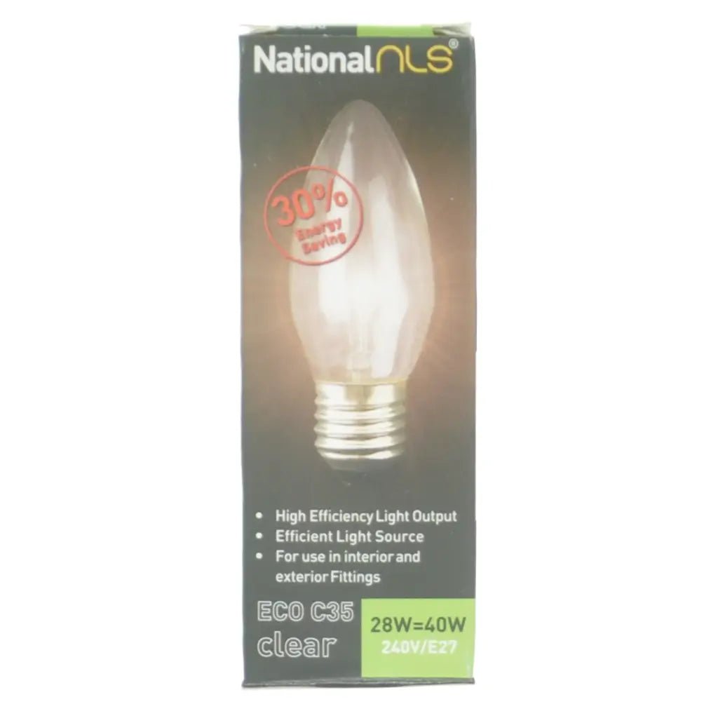 nls Candle Halogen Light Bulb E27 240V 28W Clear 10275NLS