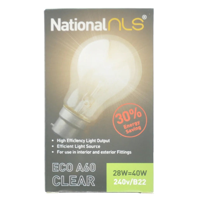 nls GLS Halogen Light Bulb B22 240V 28W Clear 10319NLS
