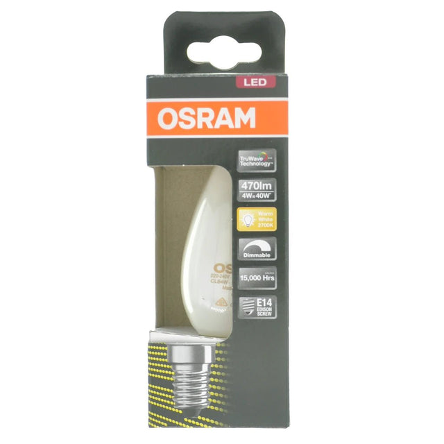 Osram Candle LED Light Bulb E14 240V 4W Pearl W/W