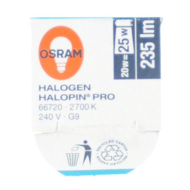 Osram Halopin Pro Bi - Pin Halogen Light Bulb G9 240V 20W Clear 66720