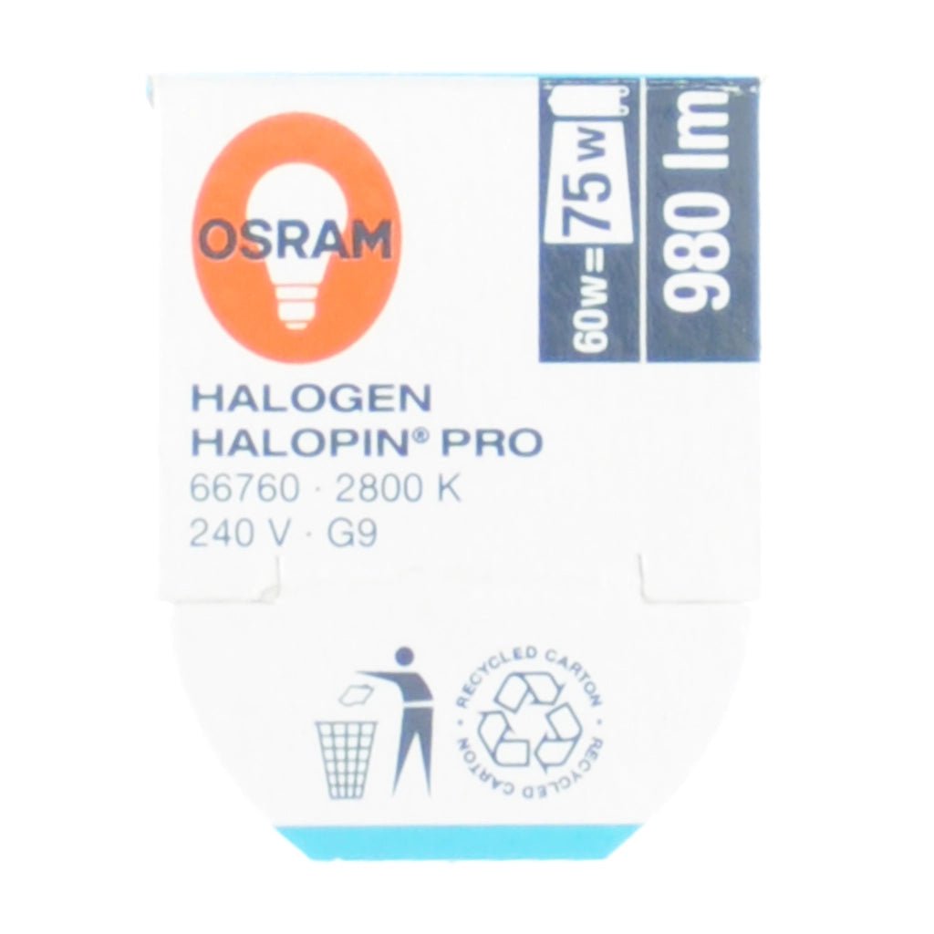 Osram Halopin Pro Bi - Pin Halogen Light Bulb G9 240V 60W Clear 66760