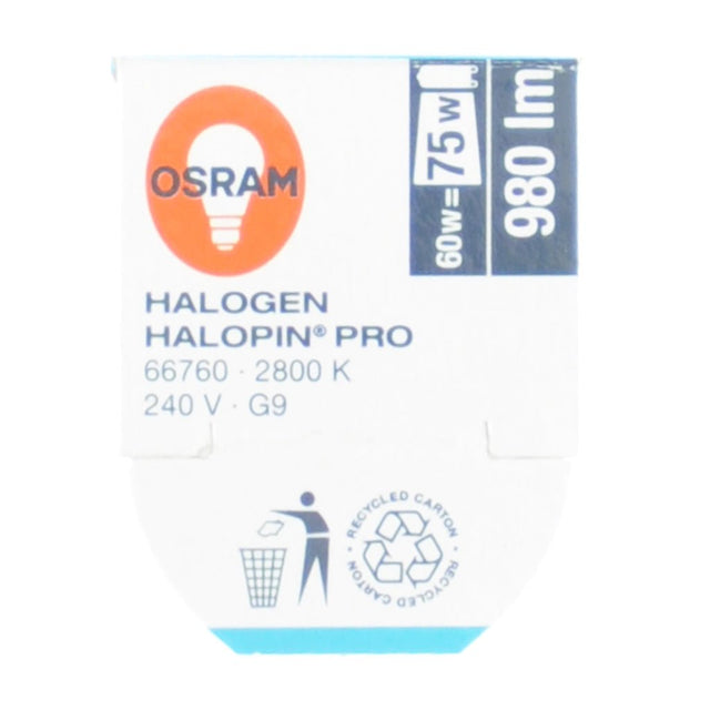 Osram Halopin Pro Bi - Pin Halogen Light Bulb G9 240V 60W Clear 66760