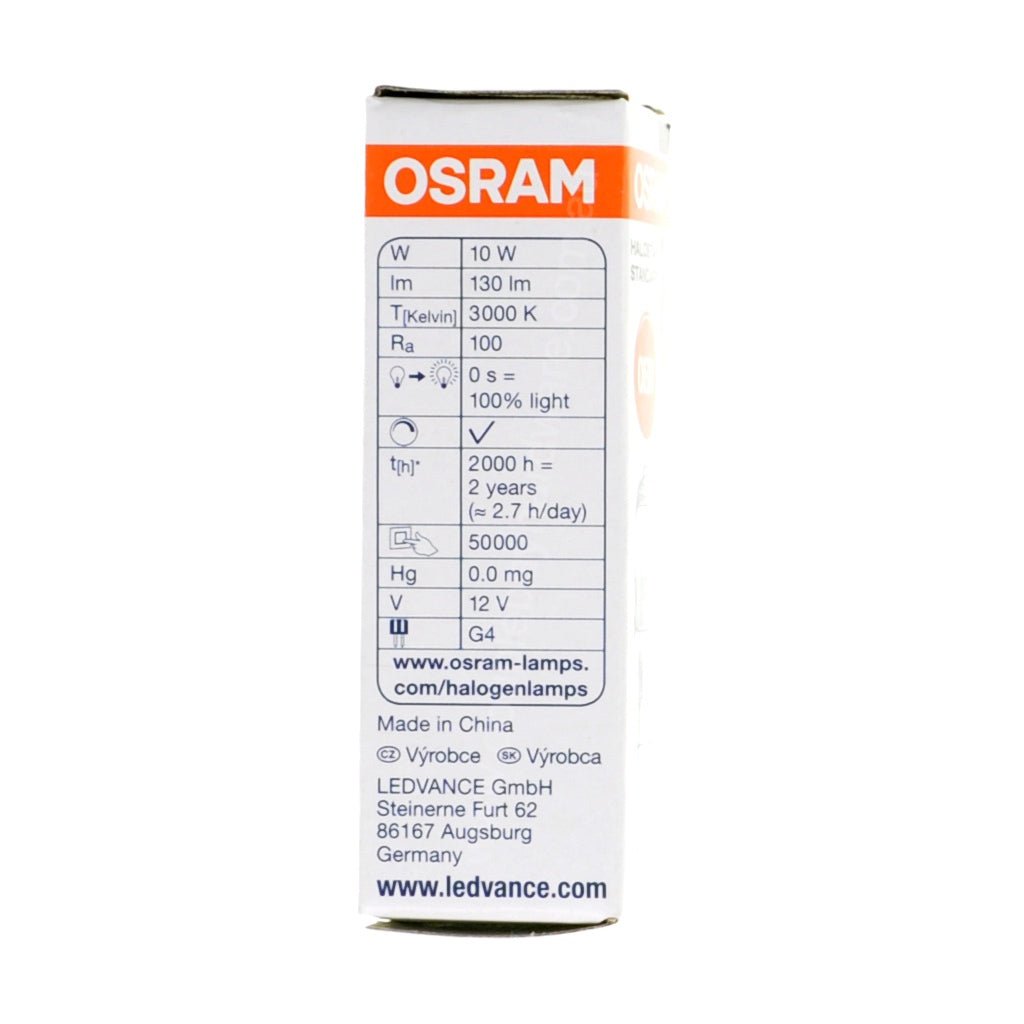 OSRAM HALOSTAR Bi - Pin Halogen Light Bulb G4 12V 10W Clear 64415