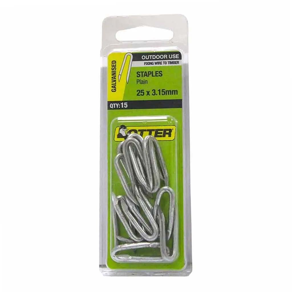 Otter Plain Staples 25x3.15mm Galvanised 15Pcs