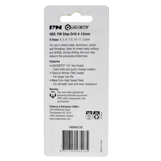 P&N HSS - TiN 8 Step Drill 4 - 12mm 149040120