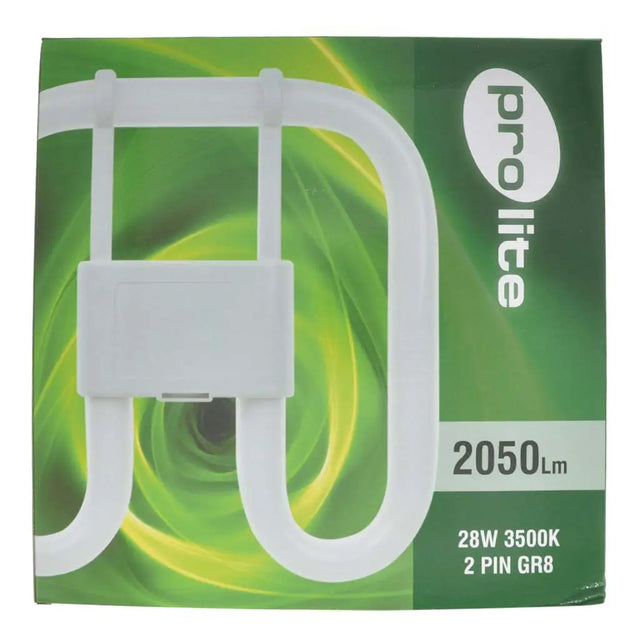 Prolite compact fluorescent bulb packaging with green and white design