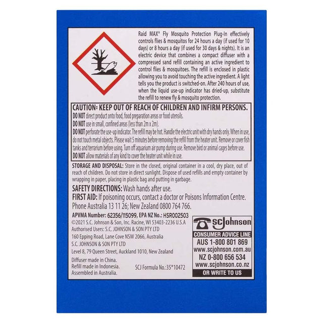 Raid Max Fly & Mosquito Protection Plug - in 200 Hours Control 1 Unit+1 Refill