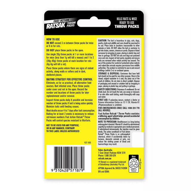 Ratsak Fast Action Throw Packs For Rats Mice