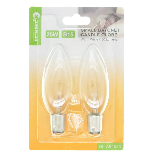 SANSAI Candle Incandescent Light Bulb B15 240V 25W Clear 2Pcs GL - AB1525