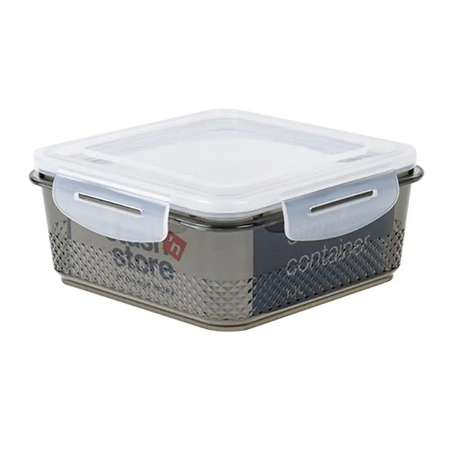 Rectangular food storage container with a clear lid on a white background